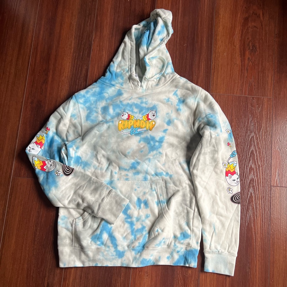 RipnDrip Blue and White Tie-Dye Hoodie size small